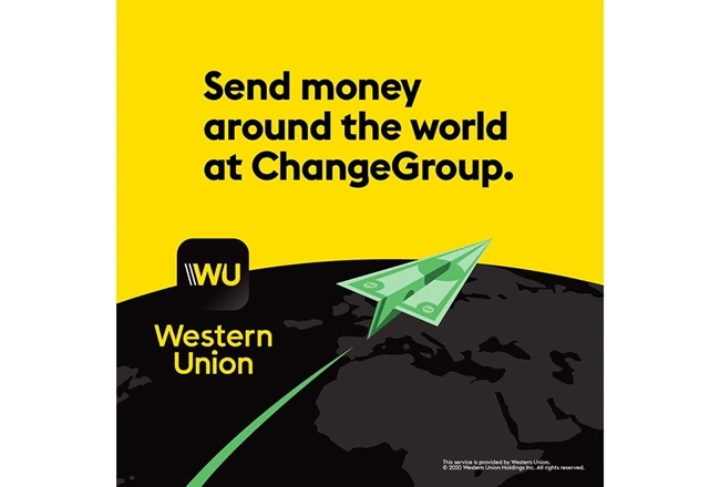 Imagen que representa un logotipo de Western Union con la frase «Change Group» en un lugar destacado, símbolo de los servicios financieros.